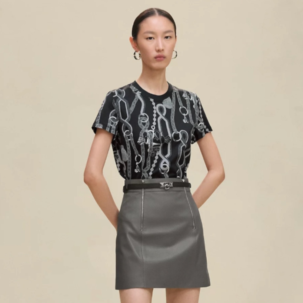 NEW Hermes "Palefroi Remix" straight t-shirt Black Gris Charbon Size 34 0 XS